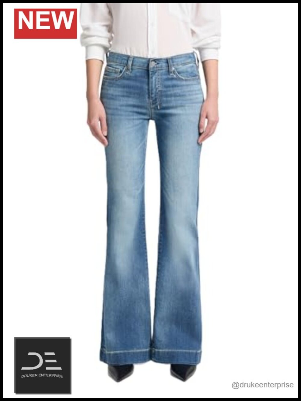 Wide Leg Trouser Jeans Mid-Rise Stretch Denim
